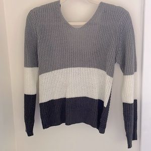 Knitted Stripe Sweater with low V back